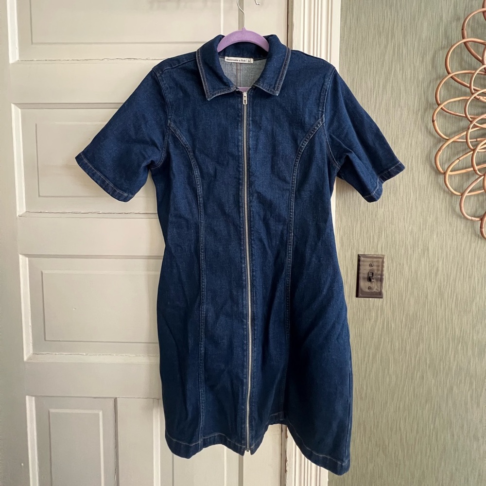 Abercrombie & Fitch Zip Up Denim Dress size L Tall